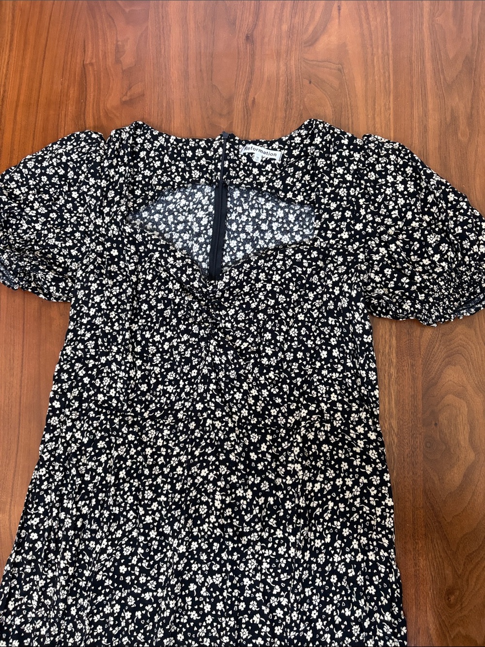 Reformation Lacey Smocked Sleeve Midi Dress Sweetheart Neckline Size 16 - Picture 8 of 10